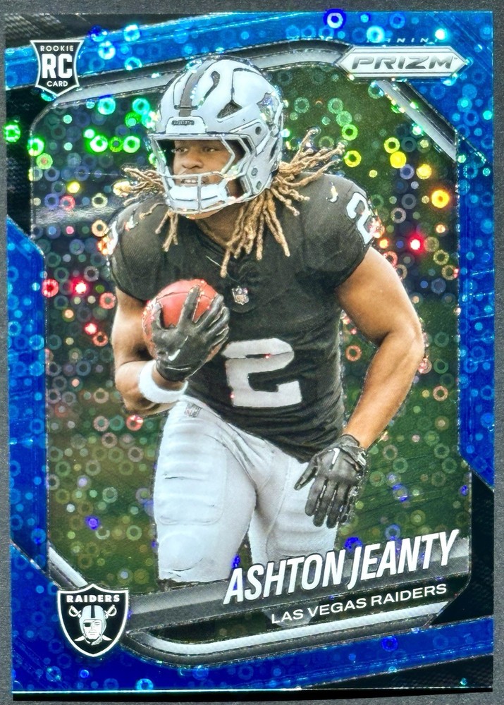 2025 Panini Prizm No Huddle Ashton Jeanty Blue Disco /125 Raiders #315