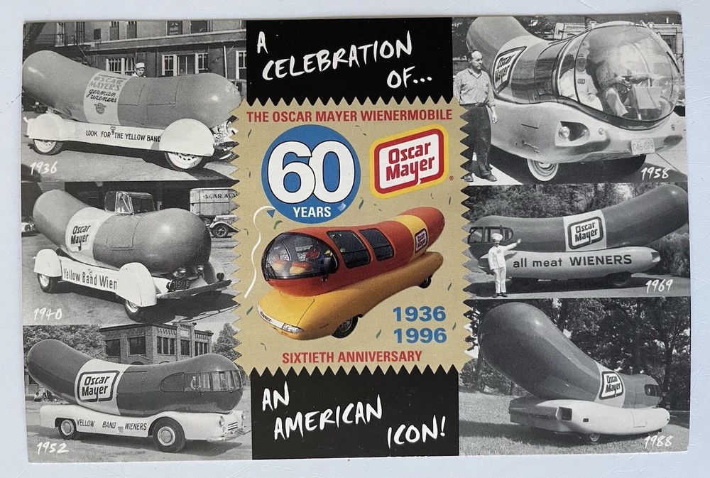 Vintage Oscar Mayer Wienermobile 60th Anniversary Postcard 1936-1996 Hot Dog