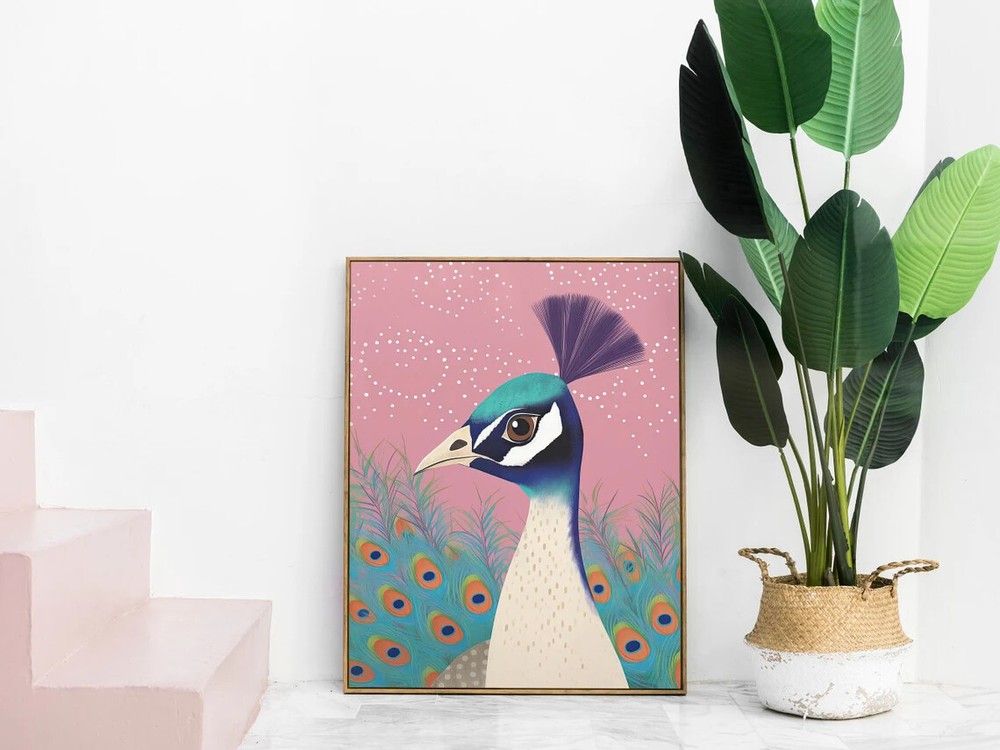 Peacock Retro Bird Wall Art Poster Premium Quality Choose your Size