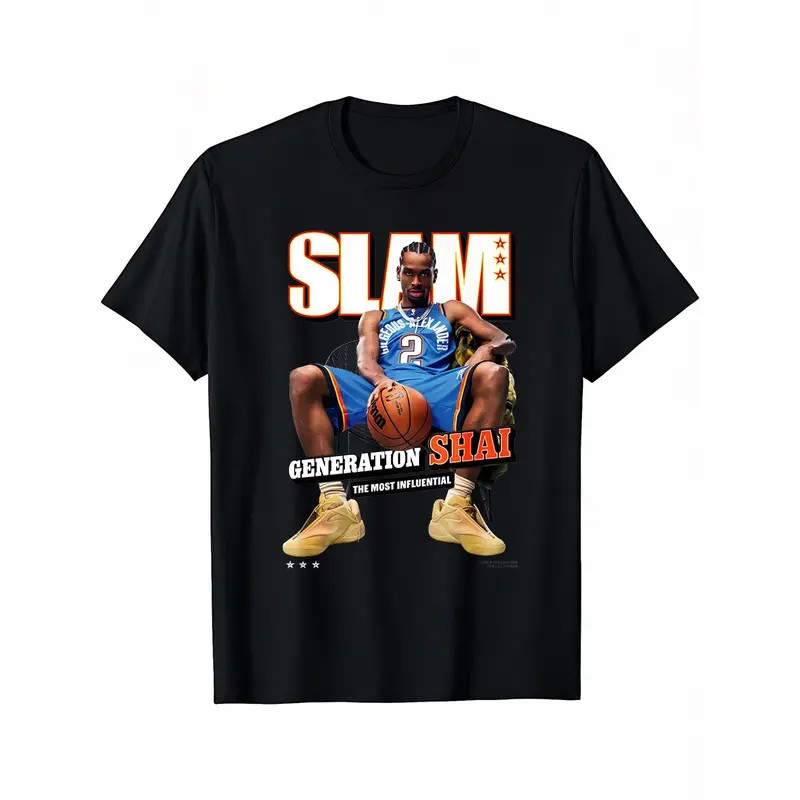SLAM Cover T-Shirt with Shai Gilgeous Alexander Print Crew Neck Casual Sport Tee