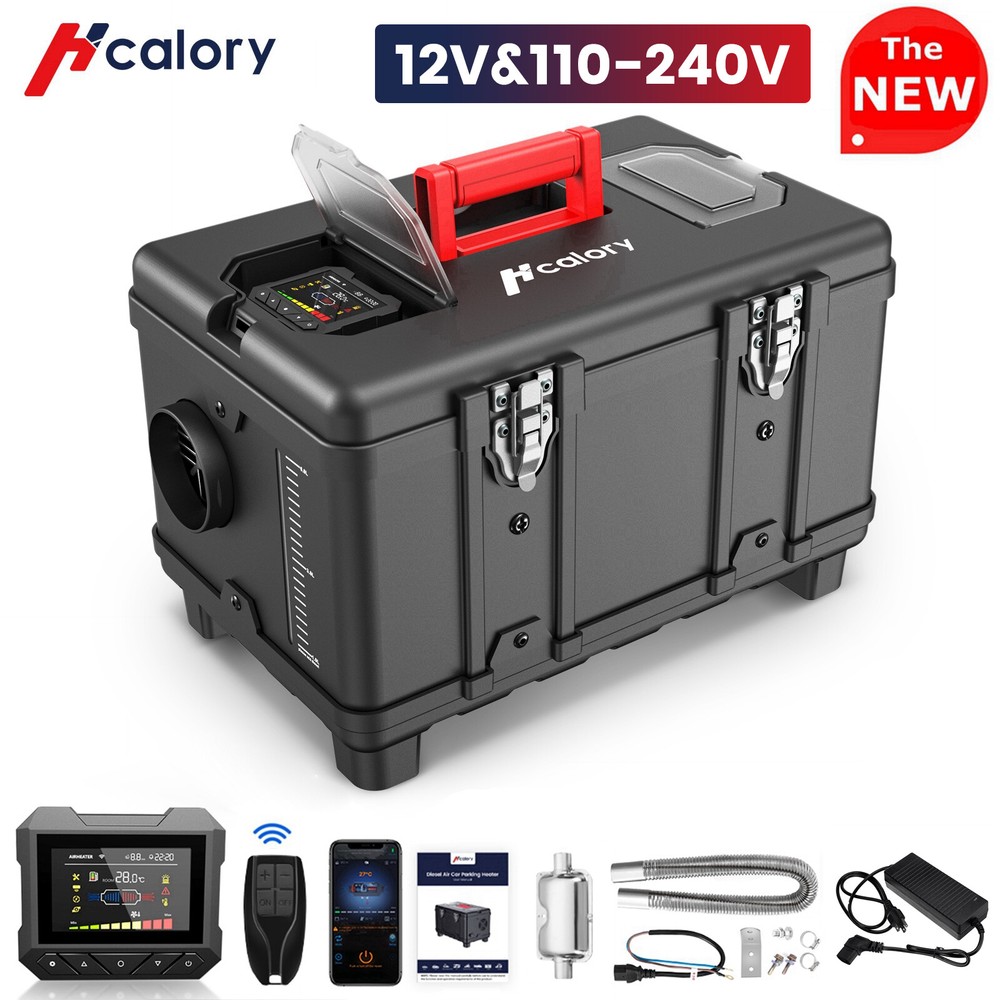 Hcalory® 5KW-8KW bluetooth Diesel Air Heater 12V W/ 110V Adapter Caravan RV Home