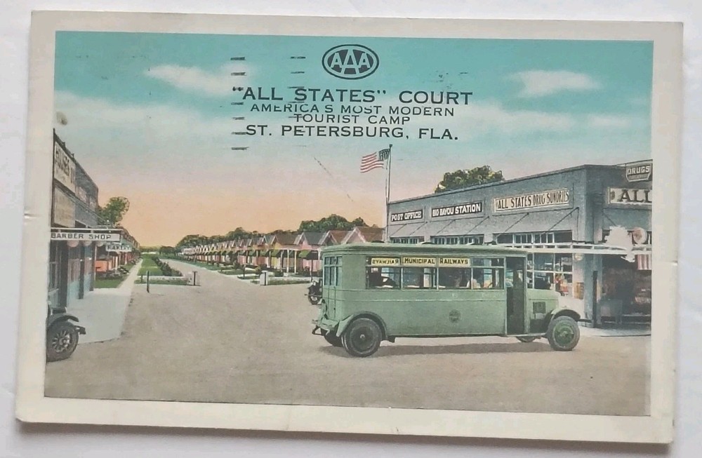 1932 All States Court St Petersburg FL Roadside Tourist Camp Postcard