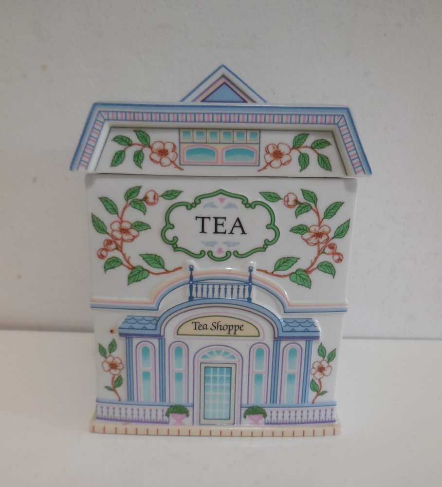 Lenox Village Canisters 1990 Tea Shoppe Blue *Read*