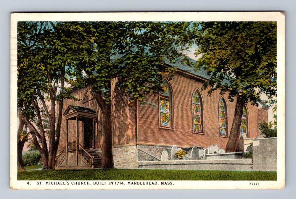 Marblehead MA-Massachusetts St Michael's Church Vintage c1942 Postcard