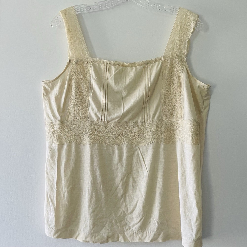 Talbots Women Size Large Layering Beige Camisole Cami Lace Trim Shell Tank Top