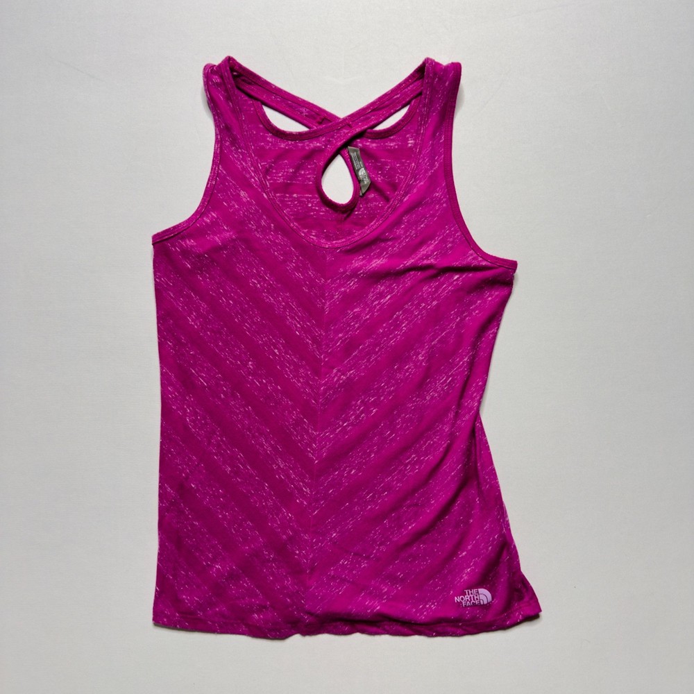 The North Face Tank Top Size Medium Striped Breezeback Fuschia Pink Running Yoga