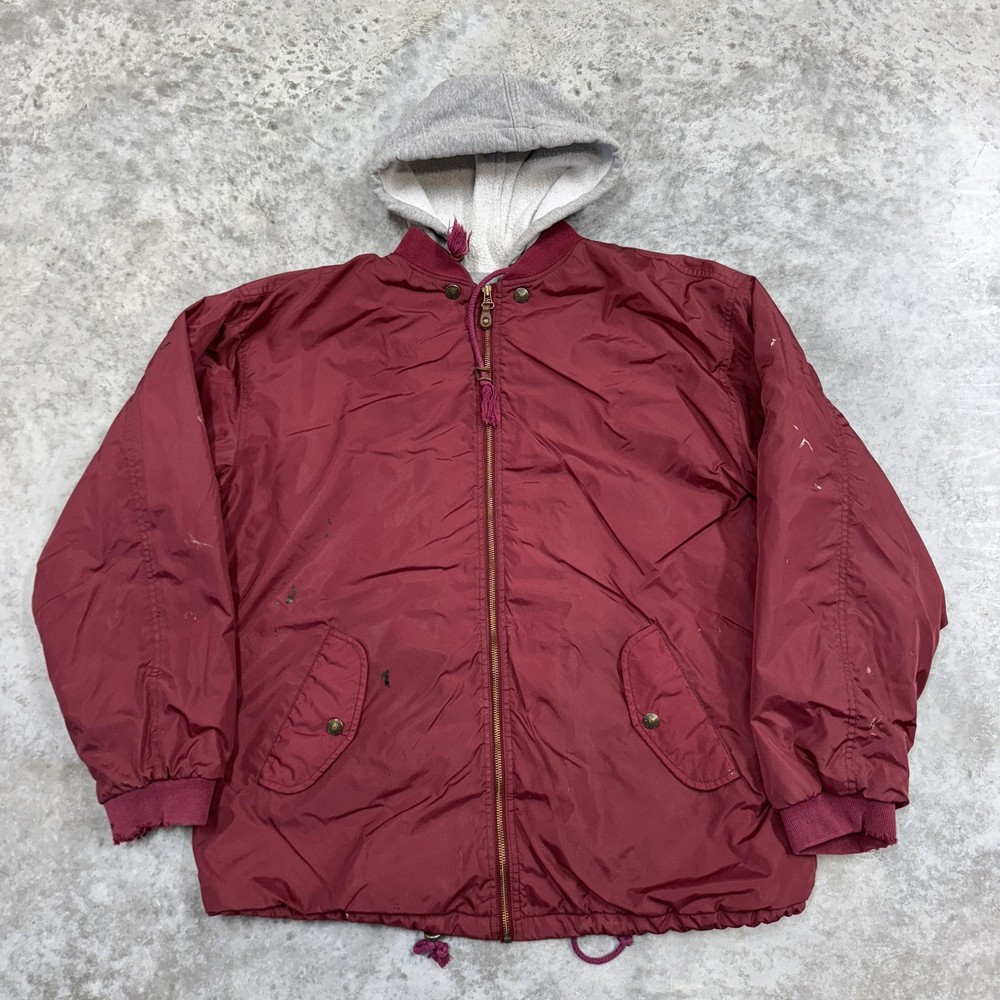 Vintage GAP Jacket Mens Medium Burgundy Hooded Nylon Quilted Lined Athletic 90s