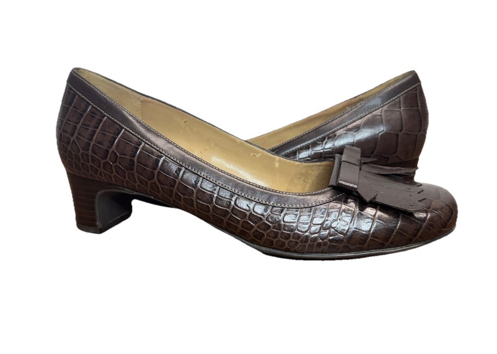 Naturalizer Dahlia Croc Print Leather Fringe Loafers for Women Brown Size 7.5