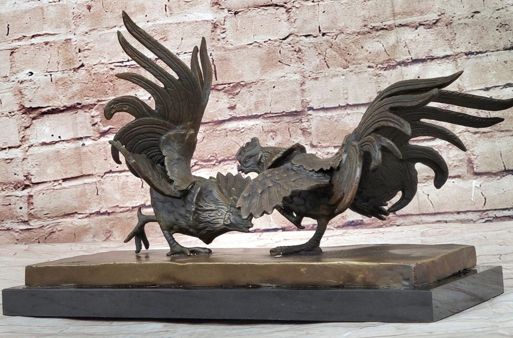 Artistic Bronze Rooster Gamecocks Figurine Handmade by Miguel Lopez Figurine Sal
