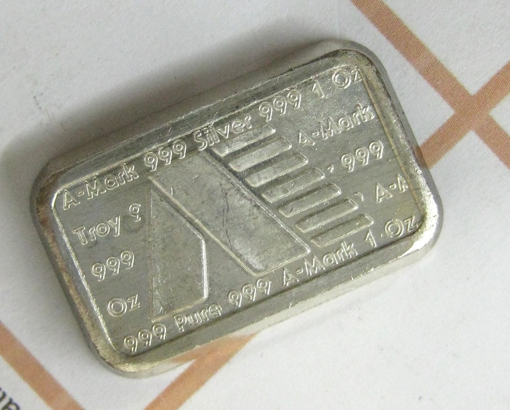 A-Mark Vintage 1981 One Ounce 1 oz .999 SILVER Bar Ingot Chunky