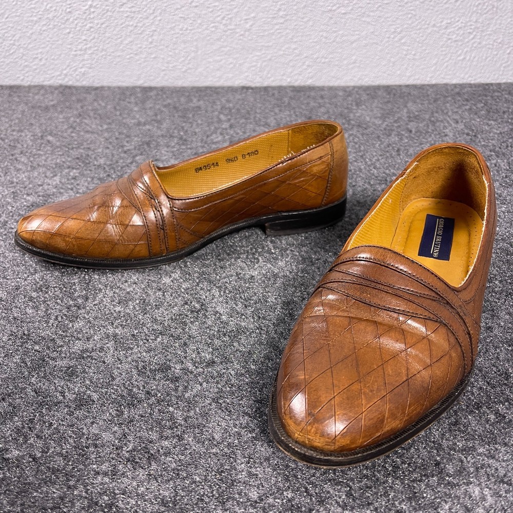 Vintage Giorgio Brutini Mens 9.5D Brown Leather Slip On Dress Loafers Textured