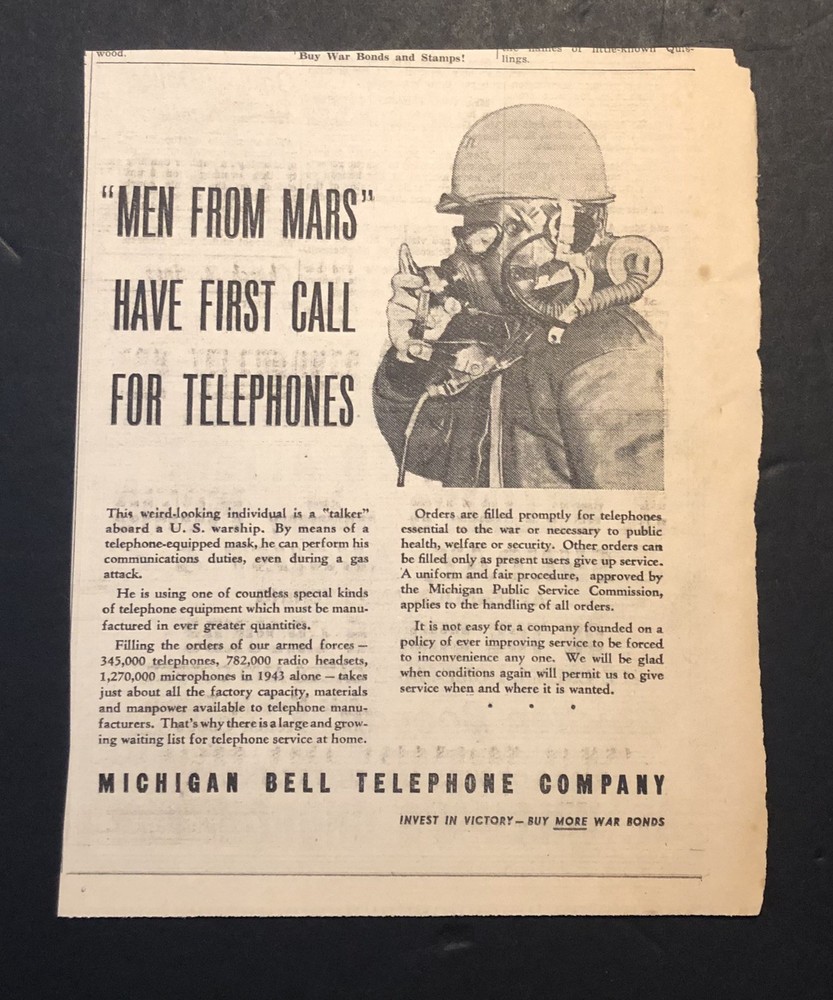 Vintage RARE 1940’s Wartime World War 2 Telephone Newspaper Print Ad 0C26