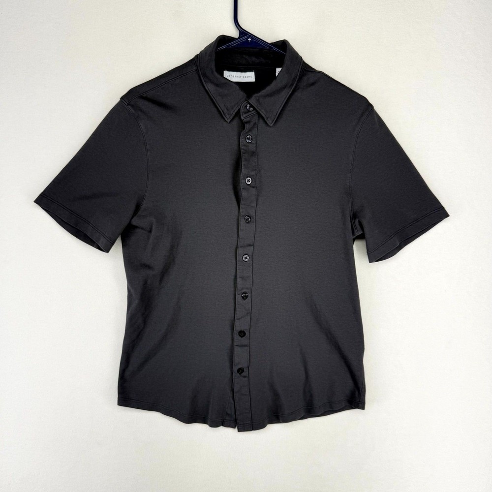 Geoffrey Beene Womens Gray Cotton Polo Shirt Full Button Size S