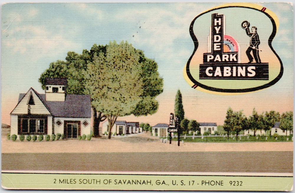 Hyde Park Cabins Savannah Georgia 1940s Linen Postcard