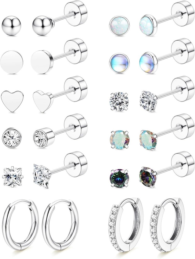 LOLIAS Hypoallergenic Flat Back Earrings for Women-Surgical Steel Silver