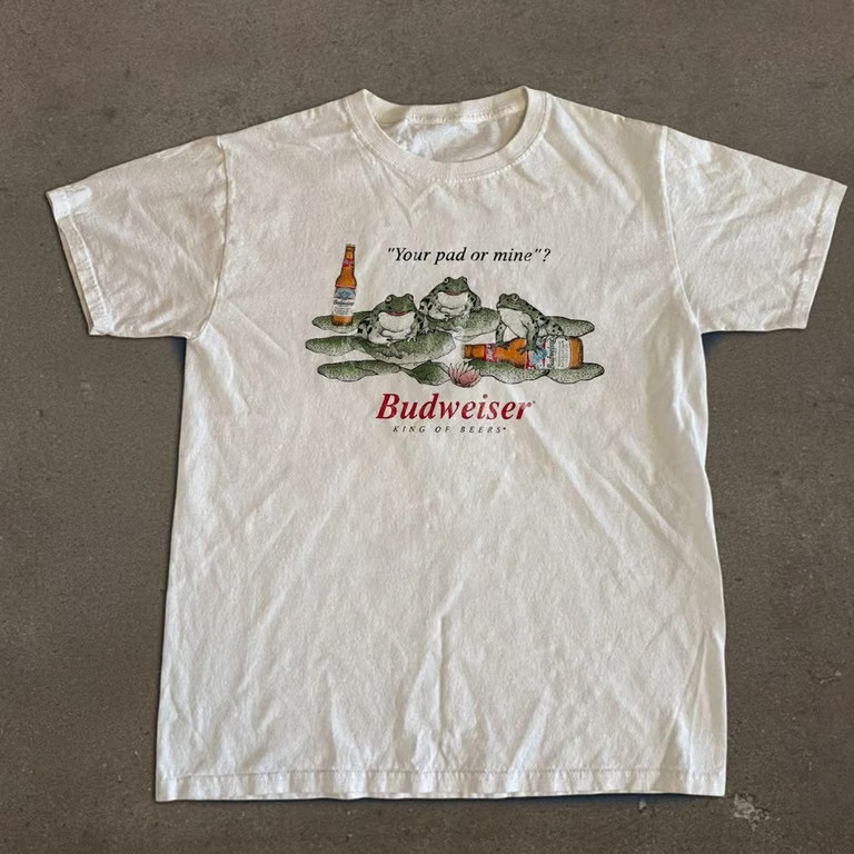 Vintage Budweiser Frogs Graphic Tee Mens Funny T-Shirt Cool Gift