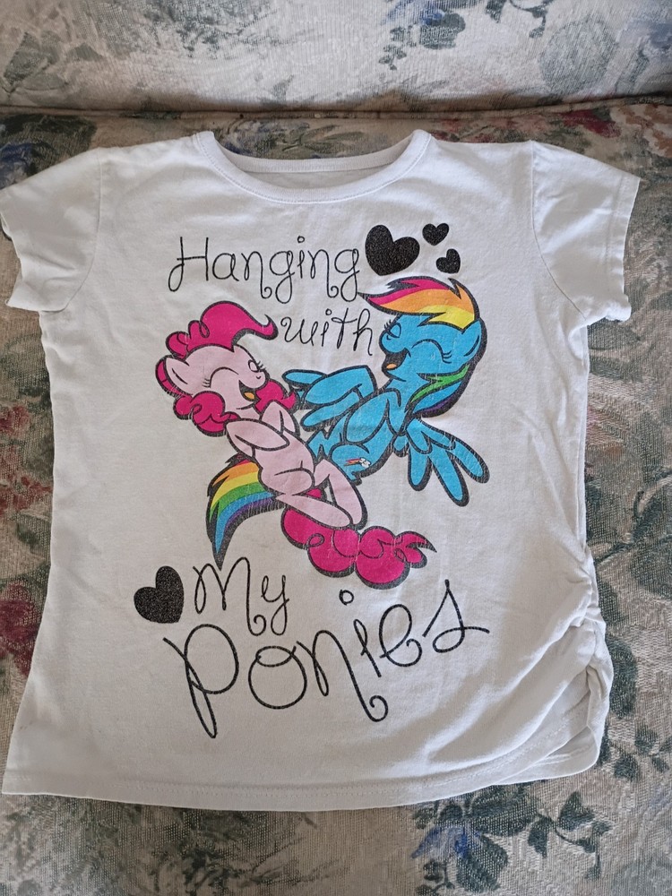 My Little Pony Girls T-Shirt Size 4 Pinkie Pie Rainbow Dash White Graphic