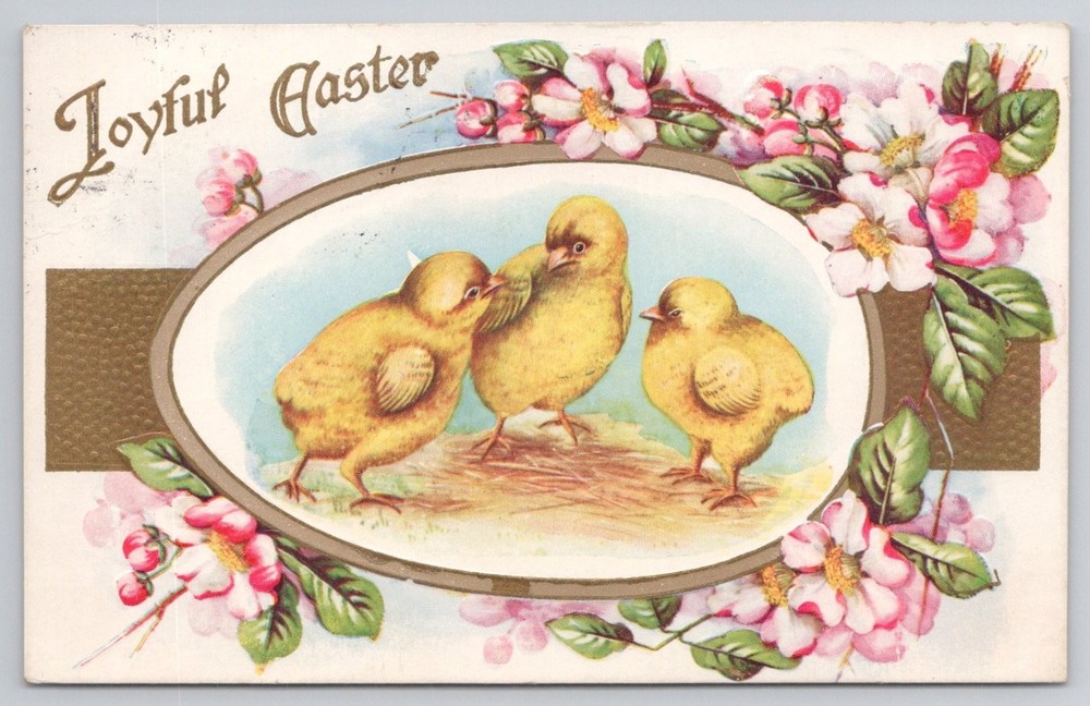 Vintage Easter Chicks Postcard - Embossed Floral Art - 1910s Baltimore Postmark