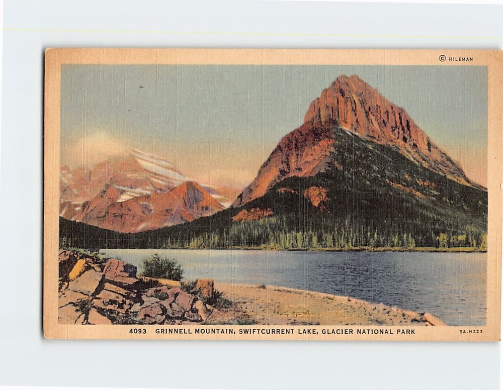 Postcard Grinnell Mountain Swiftcurrent Lake Glacier National Park Montana USA
