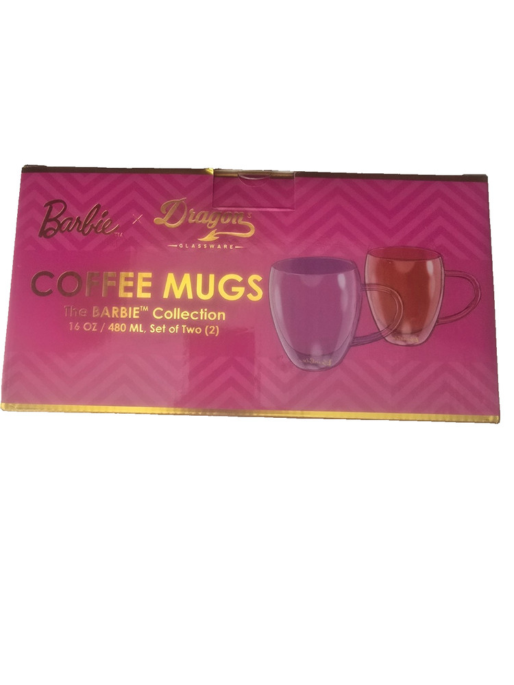 Dragon Glassware x Barbie Double Walled Glass Coffee Mugs, 16 oz, Set of 2