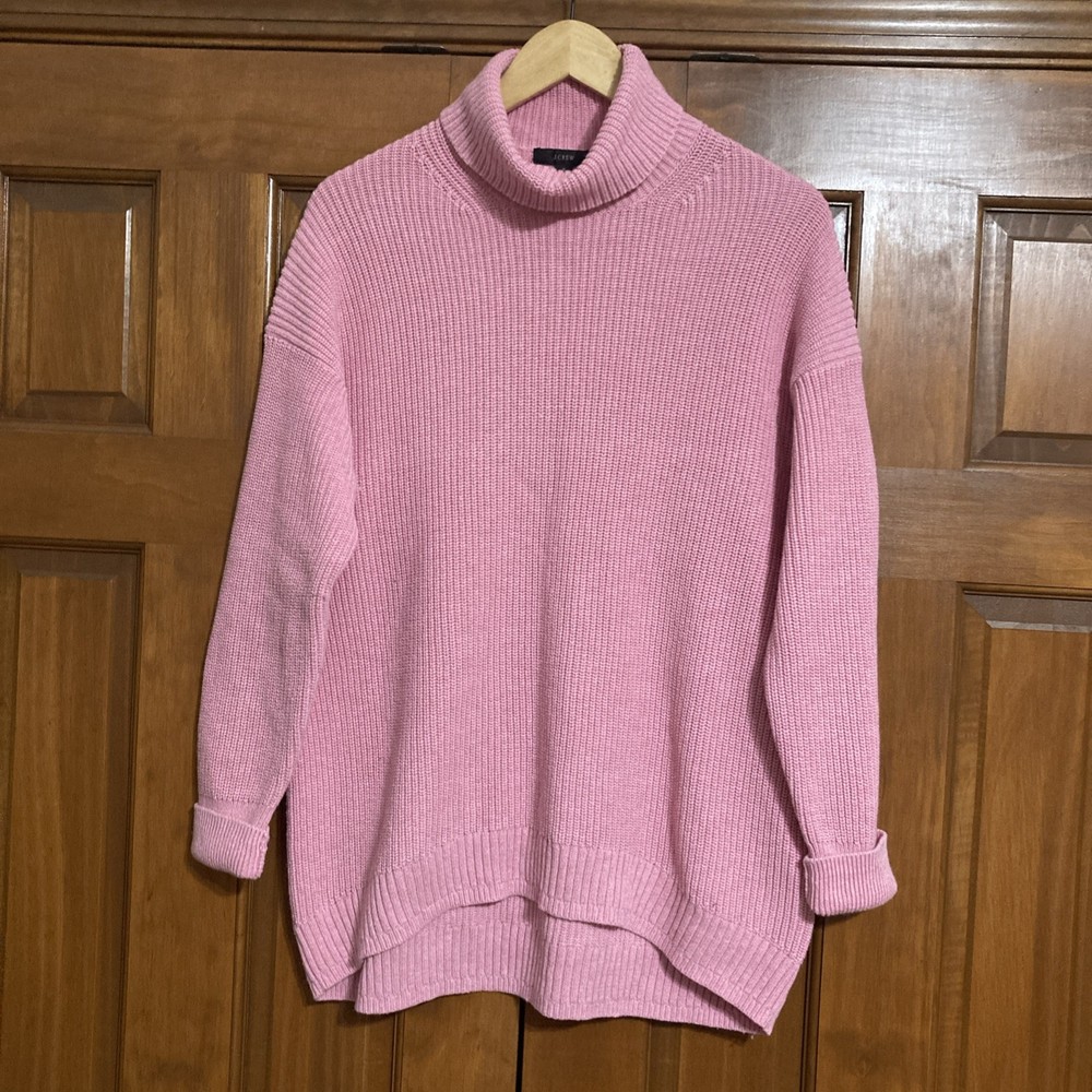 JCrew Cotton Cashmere Pink Ribbed Knit Overdized Turtleneck Sweater Women’s Sz S