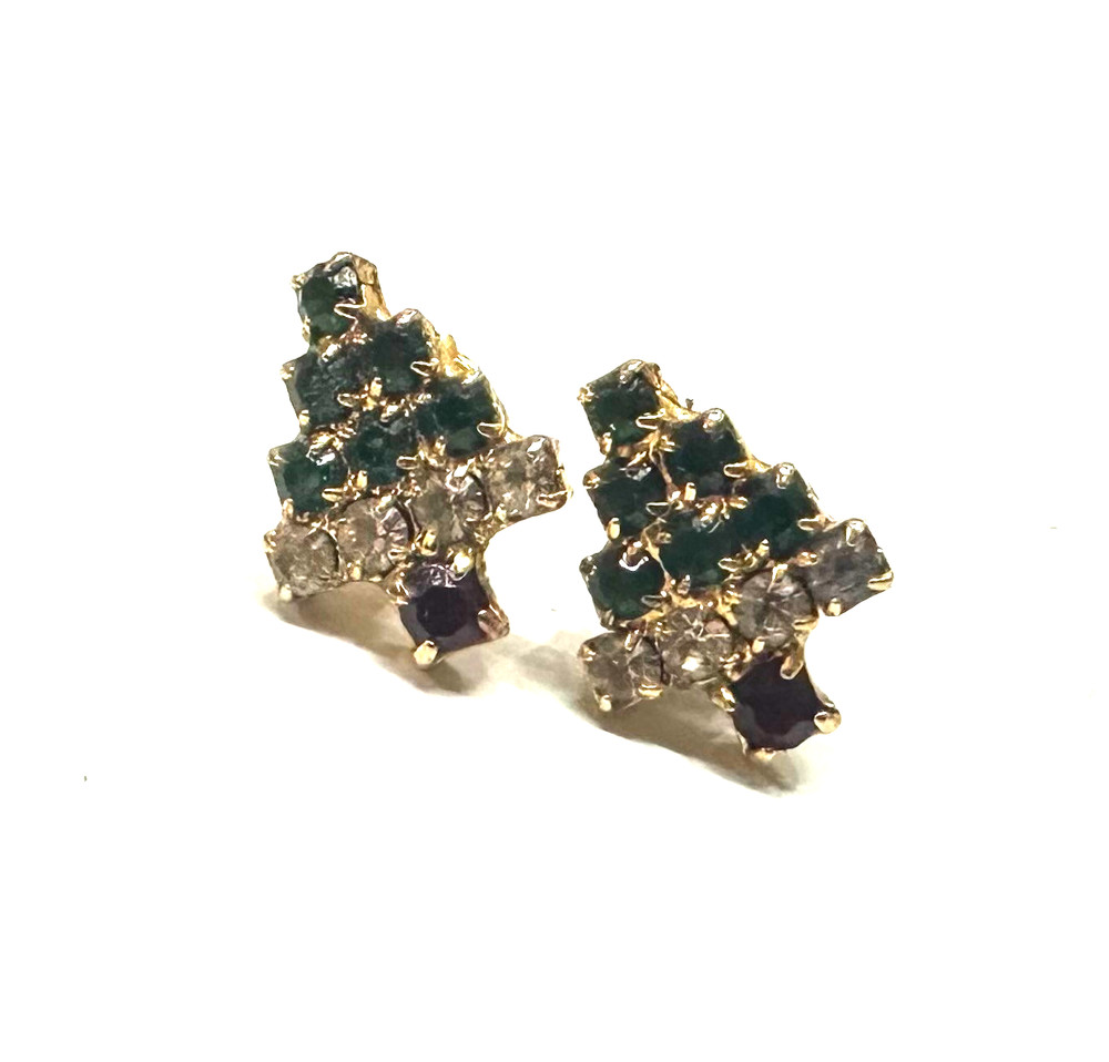 Vtg Costume Gold Tone Tiny Christmas Tree Pierced Stud Earrings Jewelry Lot H