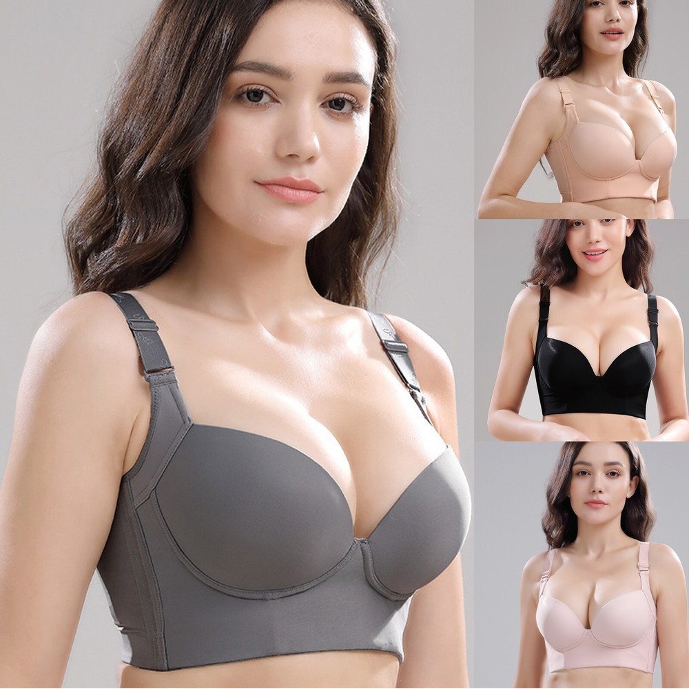 Women's Solid Color Bra Underwear No Steel Ring Gathered Bra 7-Breasted Bra