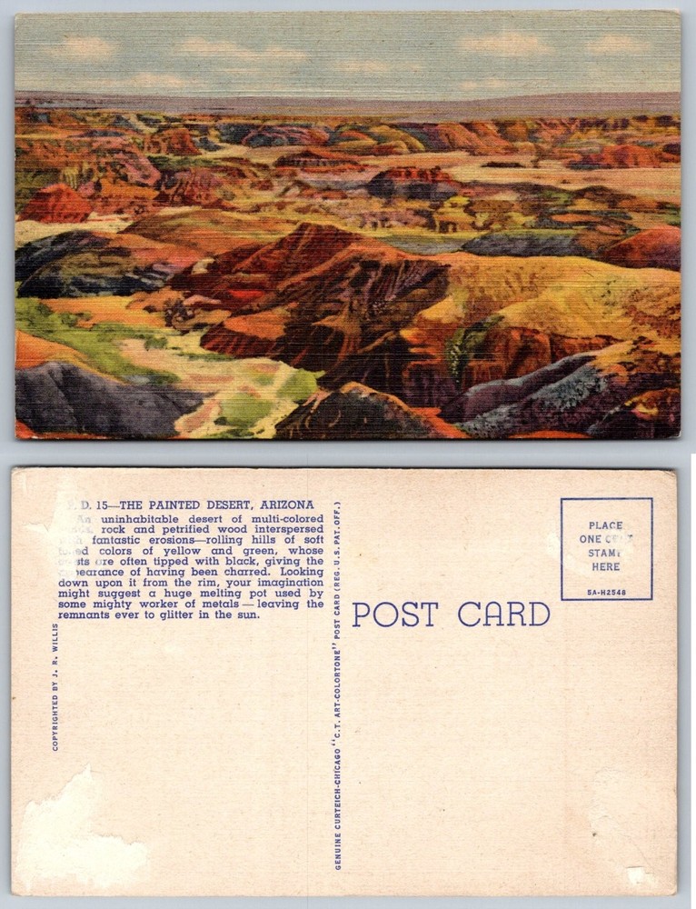 Vintage Linen Postcard - The Painted Desert, Arizona - Curteich Colortone