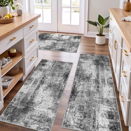 Non-Slip Washable Abstract Kitchen Rugs Set of 3 for Floors-image