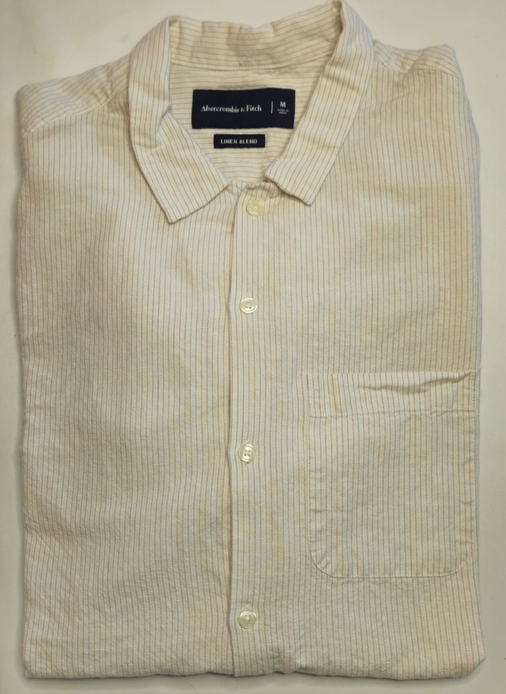 Mens Abercrombie & Fitch Linen Blend Long Sleeve Striped Button Up Shirt Medium