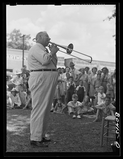 Photo:Enterprise Alabama 1941 Home Guard Band Leader Trombone Crowd