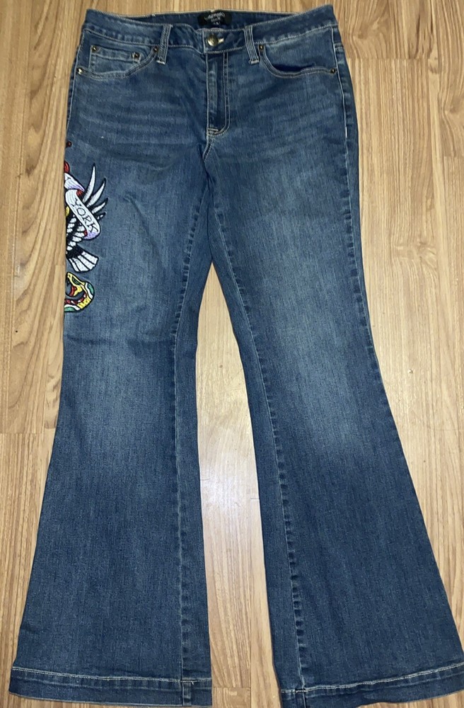 Ed Hardy Jeans Adult 30 Blue Denim New York City Eagle Embroidered Unisex