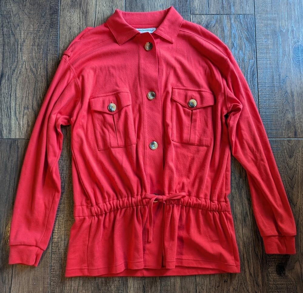 Breckenridge Women's Red Button Down Tie Waist Tunic Jacket Sz Med 100% Cotton