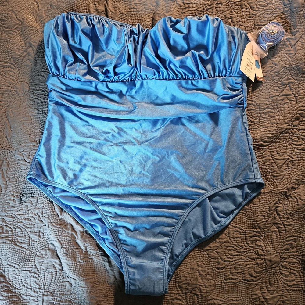 2X Time and Tru Shimmering Blue Bikini One Piece Swim Suit NWT