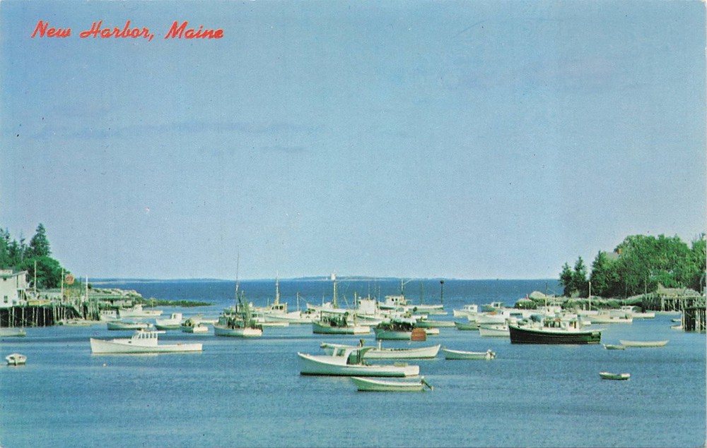New Harbor, Maine Boats at Anchor Back Cove Lustrechrome Postcard K-12307
