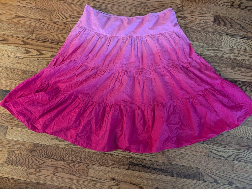 Chaps Vibrant Pink A Line Tiered Skirt 90s Vintage Womens XL Lightweight Elastic
