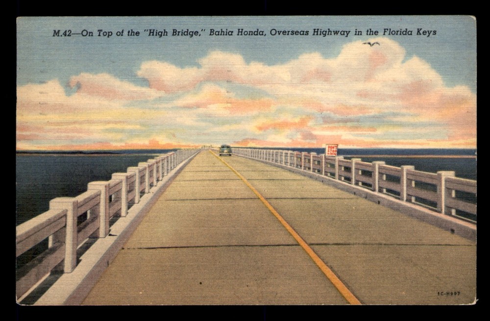High Bridge Bahia Honda Overseas Highway Florida Keys FL Old Car Posted Postcard