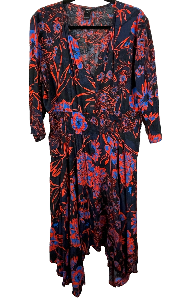 Desigual Dress Size 46 US 14/2XL Multicolor Floral Midi Asymmetrical Fairy Artsy
