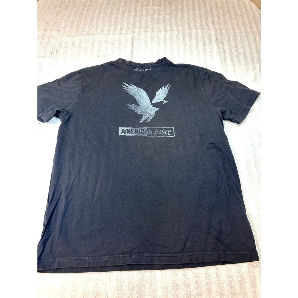 American Eagle Outfitters Graphic Tee Black Gray Eagle Logo T-Shirt Mens M Soft