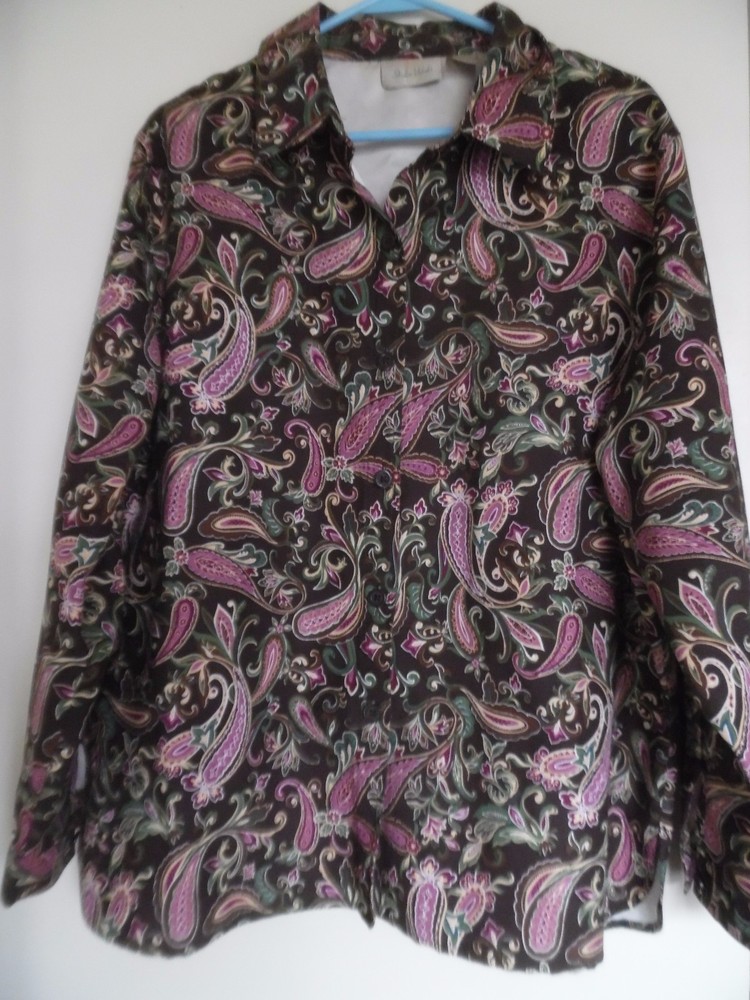 STUDIO WORKS Paisley Faux Suede Button Down Blouse Top Size L