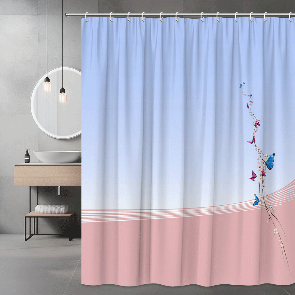 Butterfly Floral Shower Curtain Blue Pink Abstract Graphic