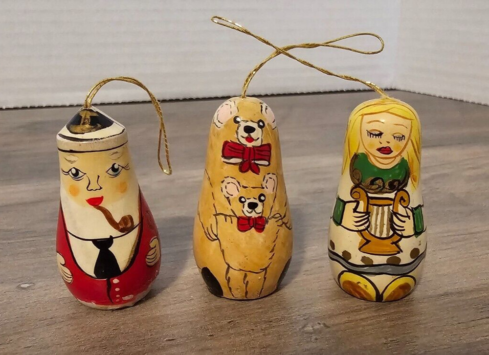 Vintage Lot of 3 Christmas Ornaments Faux Nesting Santa Teddy Bear Angel