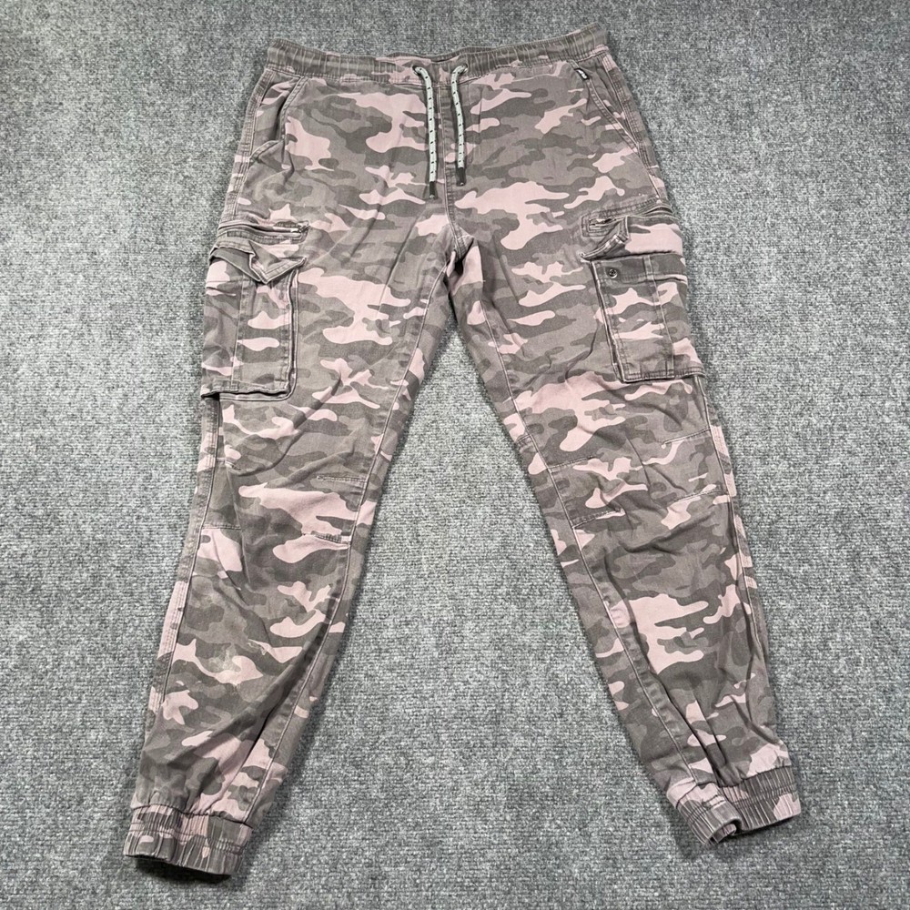 Aeropostale Camo Cargo Jogger Pants Mens Size M Drawstring Grey Pink Camouflage