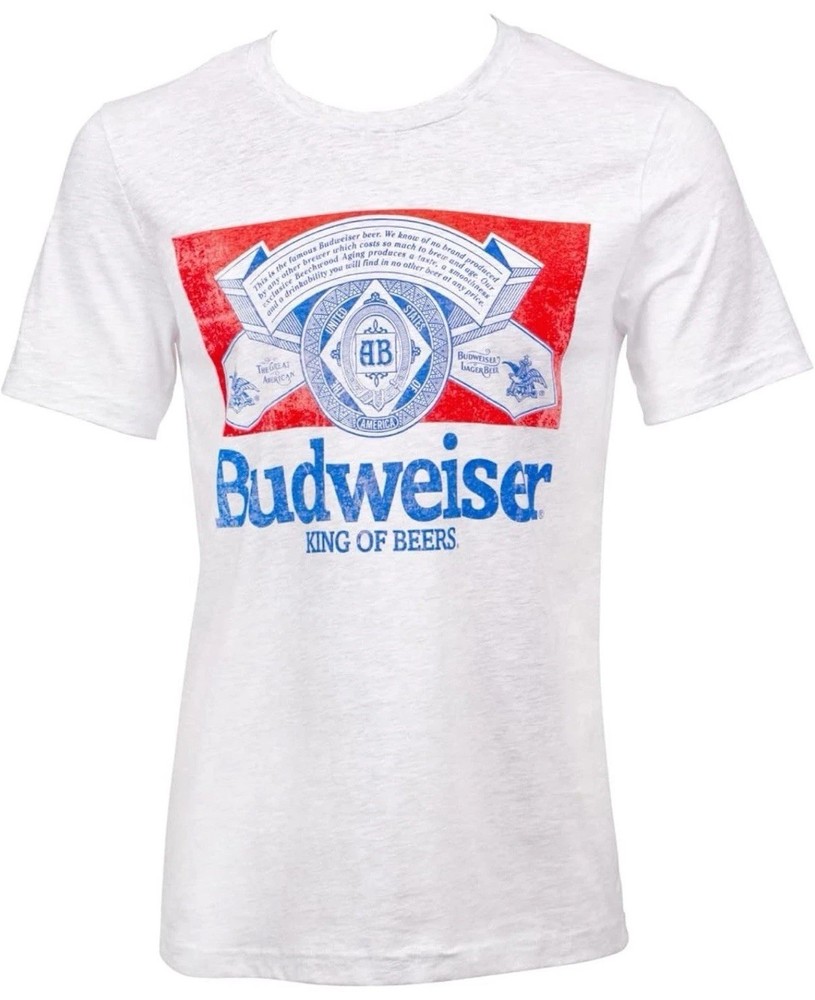Budweiser Men's XL White Knit T-Shirt Short Sleeve 100% Cotton