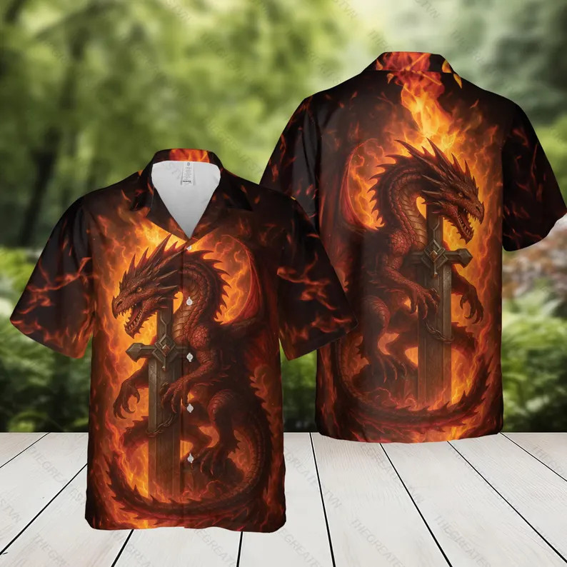 Fire Dragon Hawaiian Shirt Mens Womens Aloha Beach Summer Lightweight Top