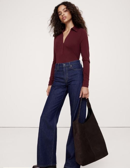 Banana Republic Womens Luxe Wool-Blend Polo Top Large Red Cherry NWT #543253