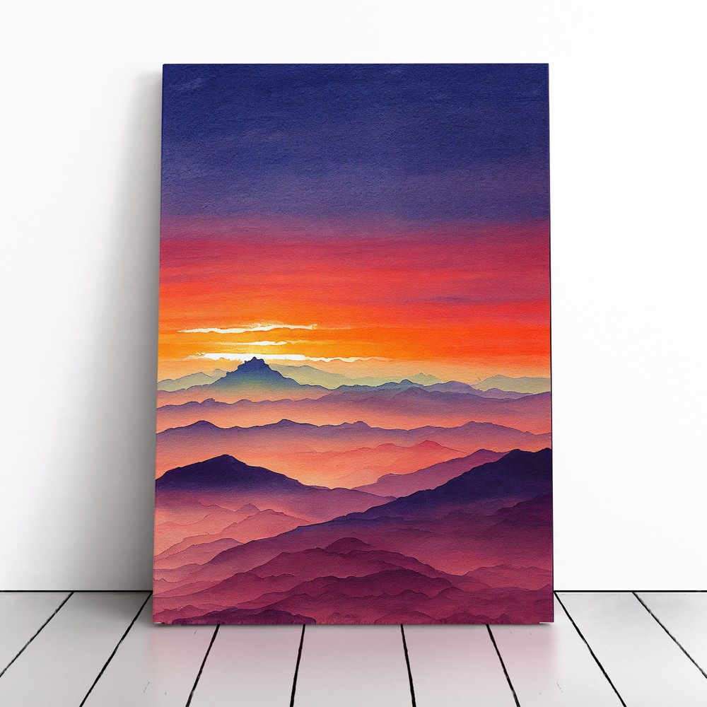 Sunset Over Mountains No.5 Canvas Wall Art Print Framed Picture Dining Room
