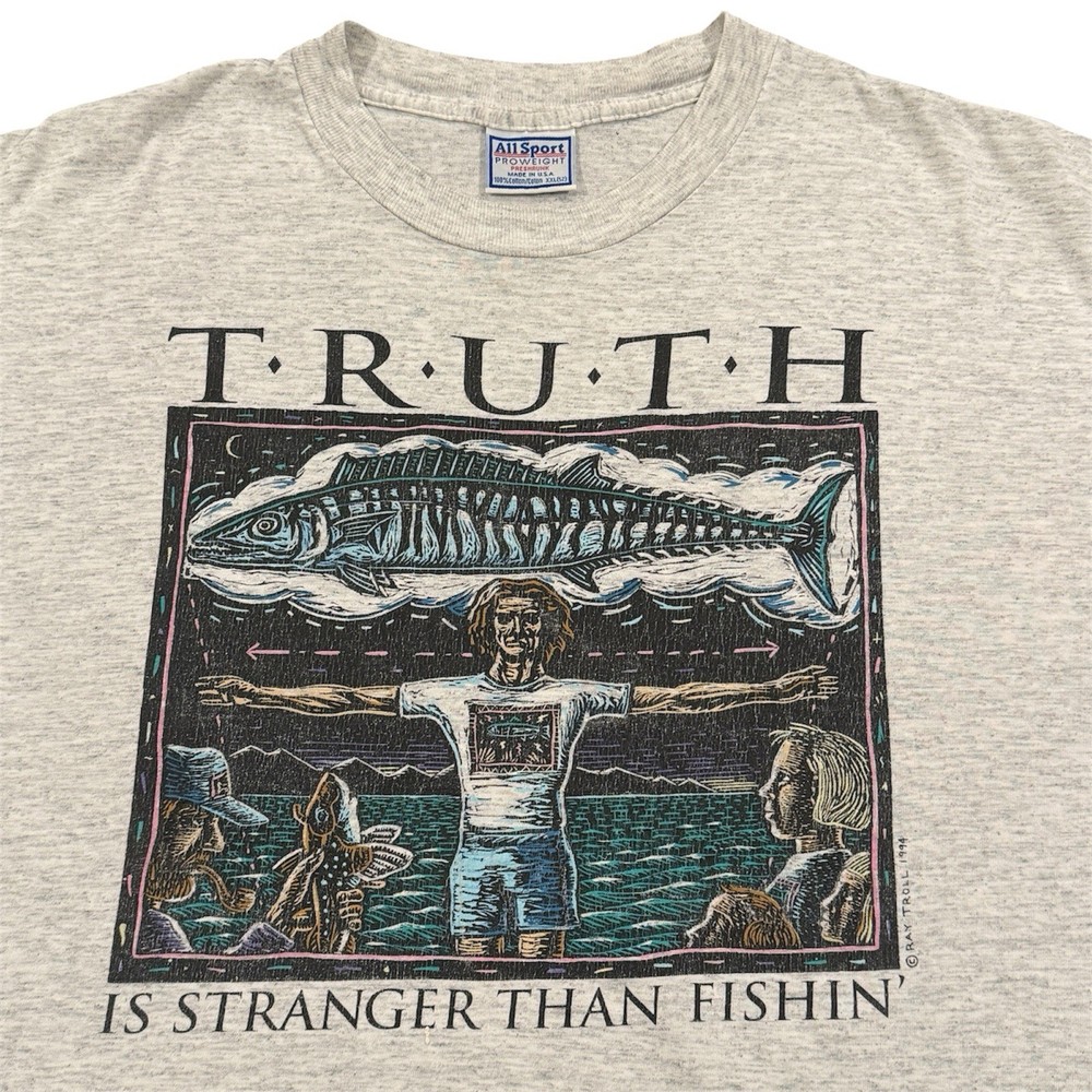 Vtg 90s Ray Troll Truth Is Stranger Than Fishin T-Shirt XXL Made USA 1994 Cotton