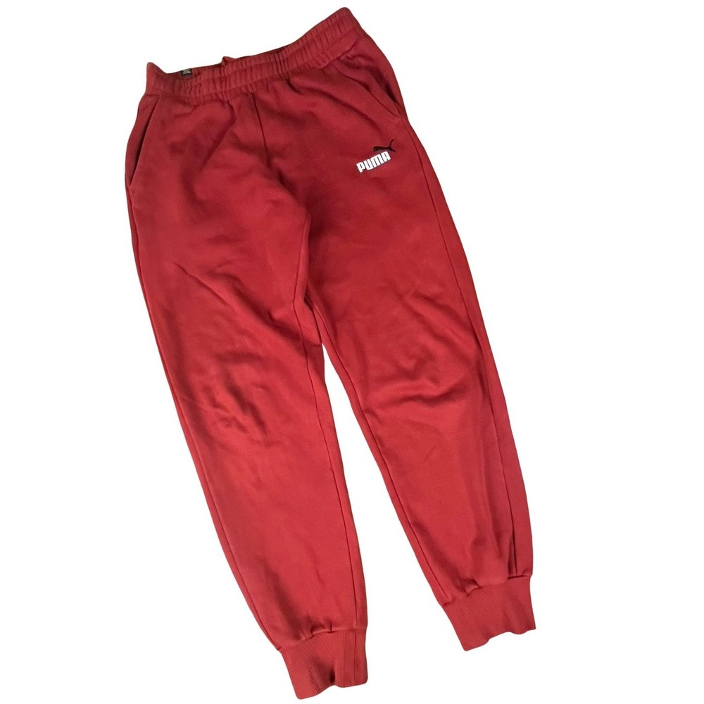 Puma Mens Red Fleece Lined Joggers Sweatpants Medium Embroidered Logo