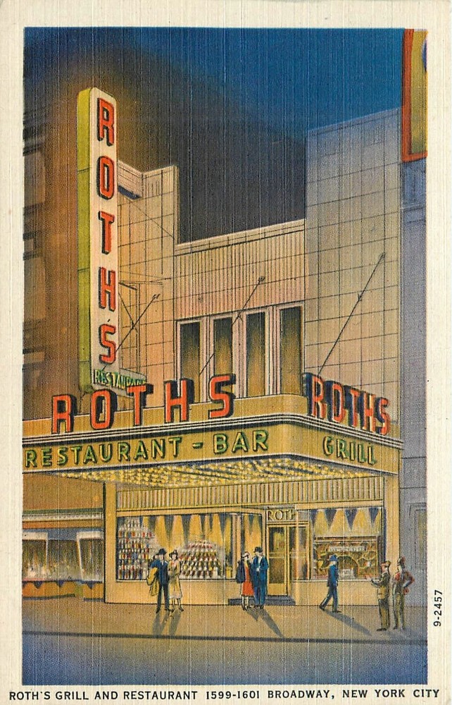 1940s New York City Roth's Grill Restaurant night occupation Postcard 26-1555